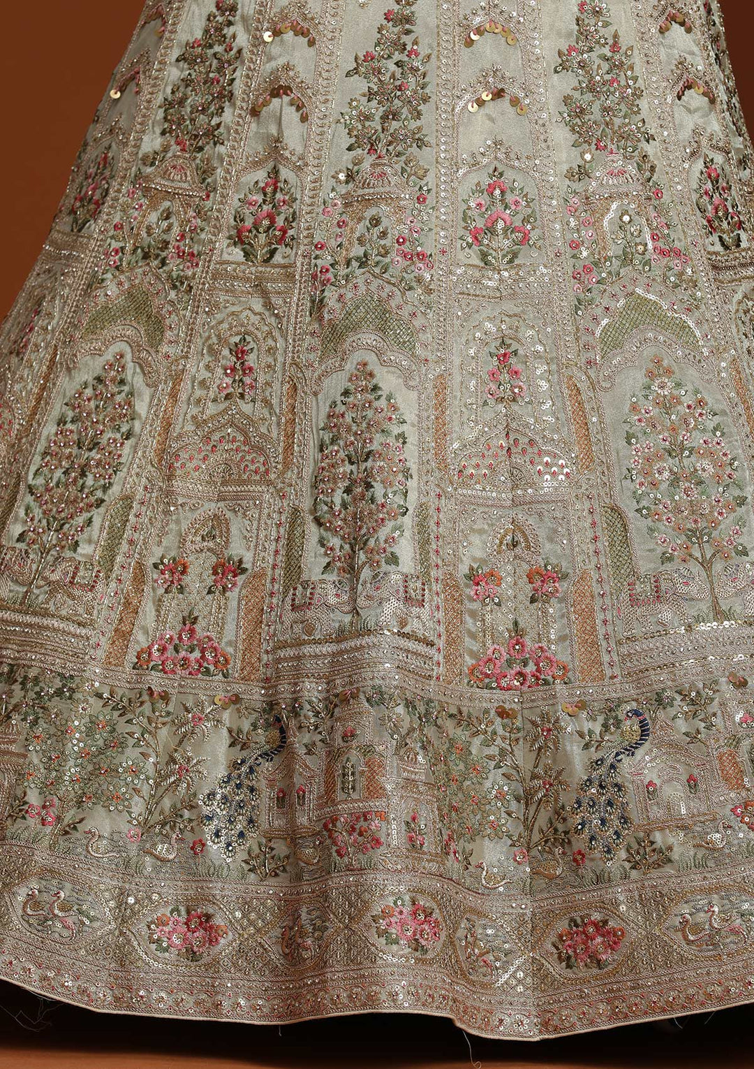 Wine Threadwork Organza Readymade Lehenga