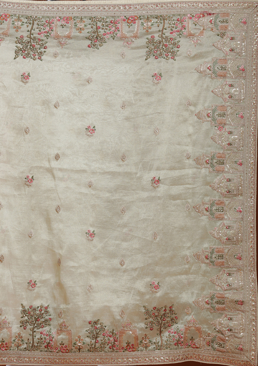 Wine Threadwork Organza Readymade Lehenga