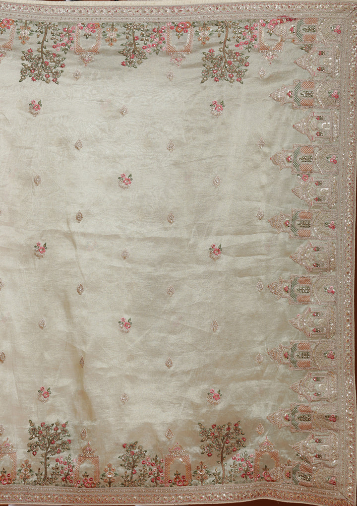 Wine Threadwork Organza Readymade Lehenga