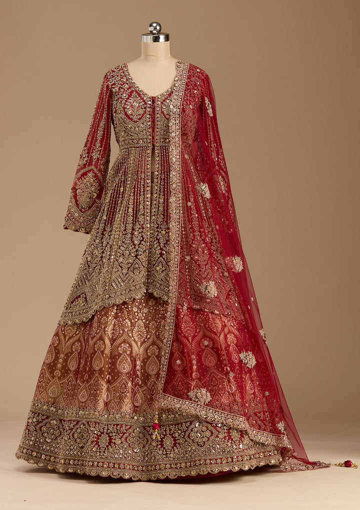 Maroon Cording Net Readymade Lehenga