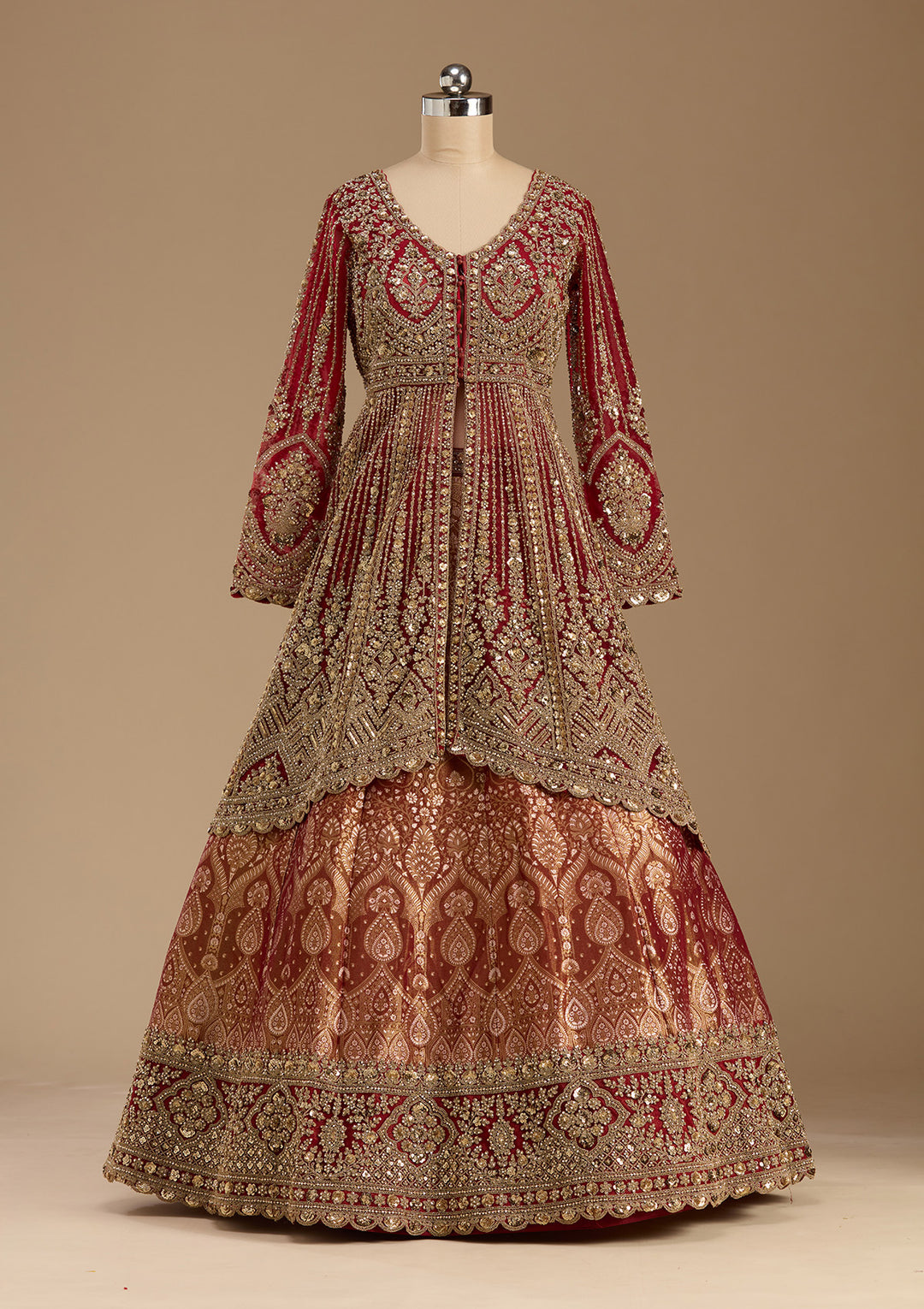 Maroon Cording Net Readymade Lehenga