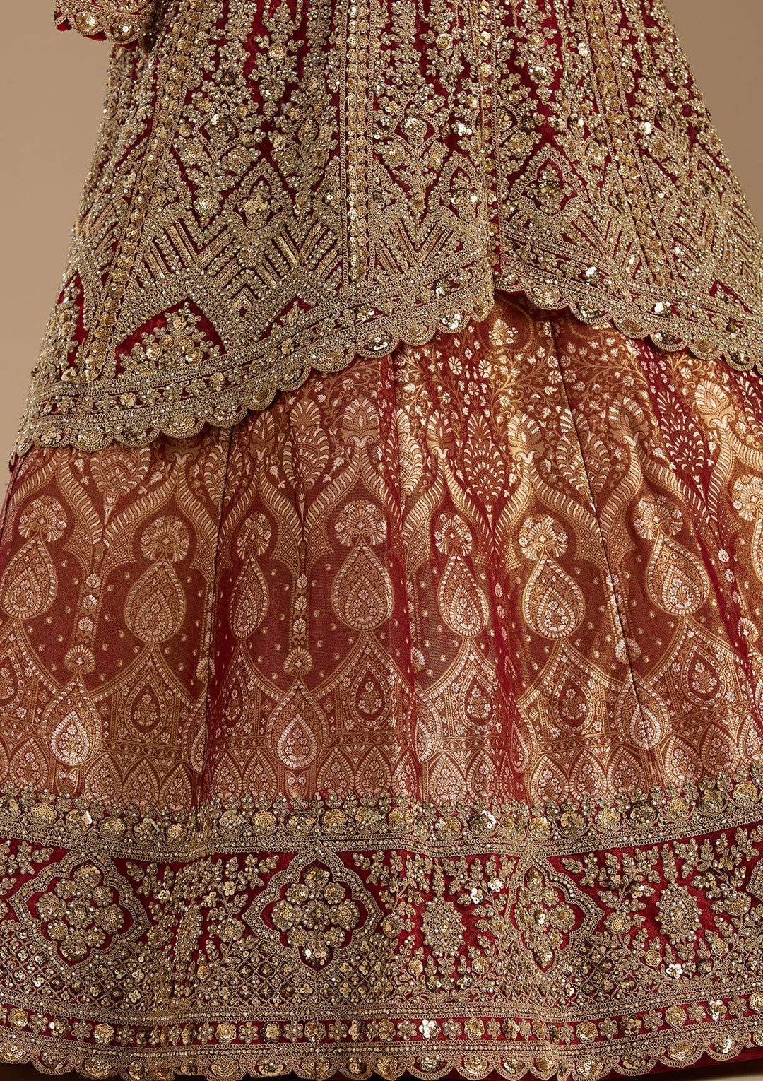 Maroon Cording Net Readymade Lehenga