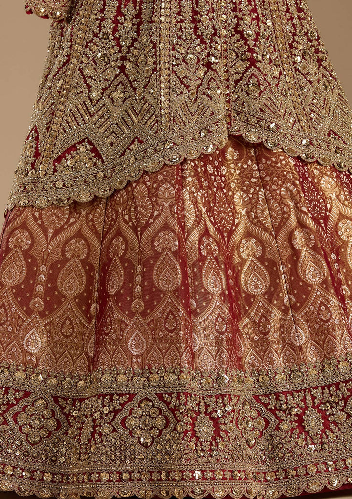 Maroon Cording Net Readymade Lehenga
