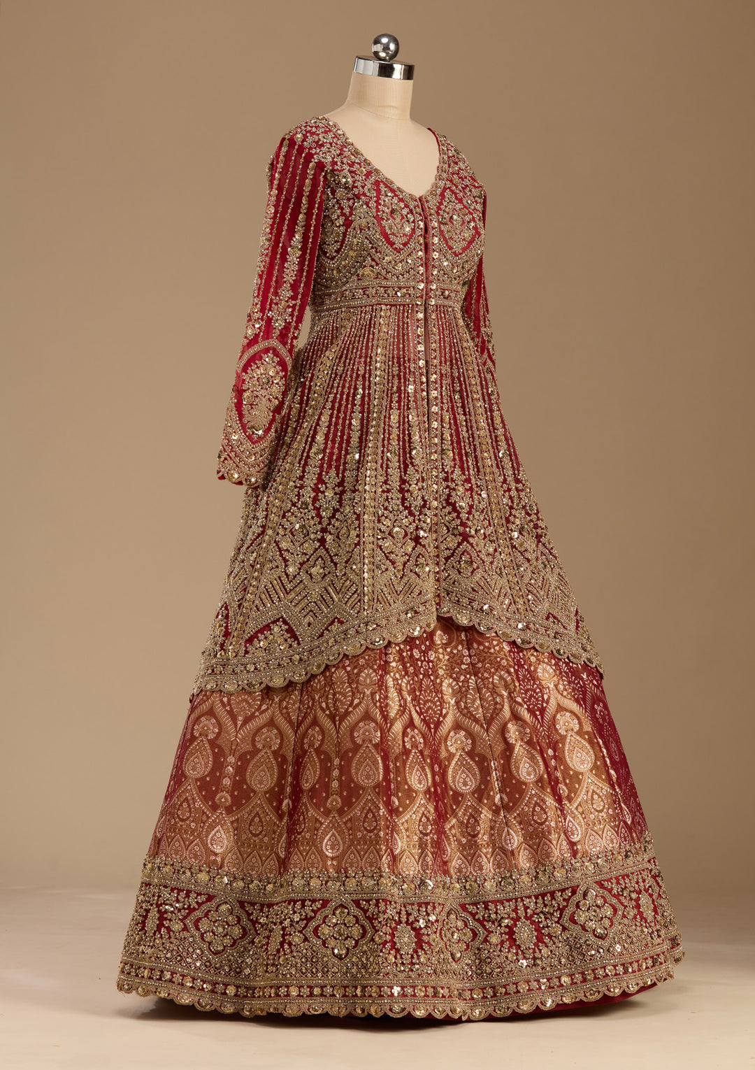 Maroon Cording Net Readymade Lehenga