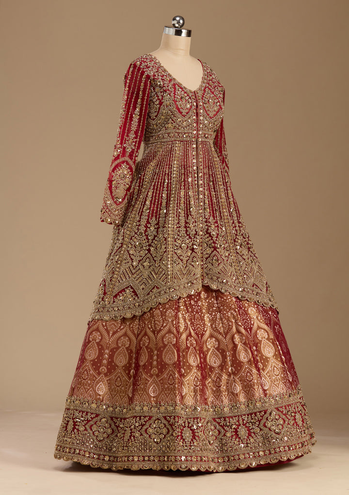 Maroon Cording Net Readymade Lehenga