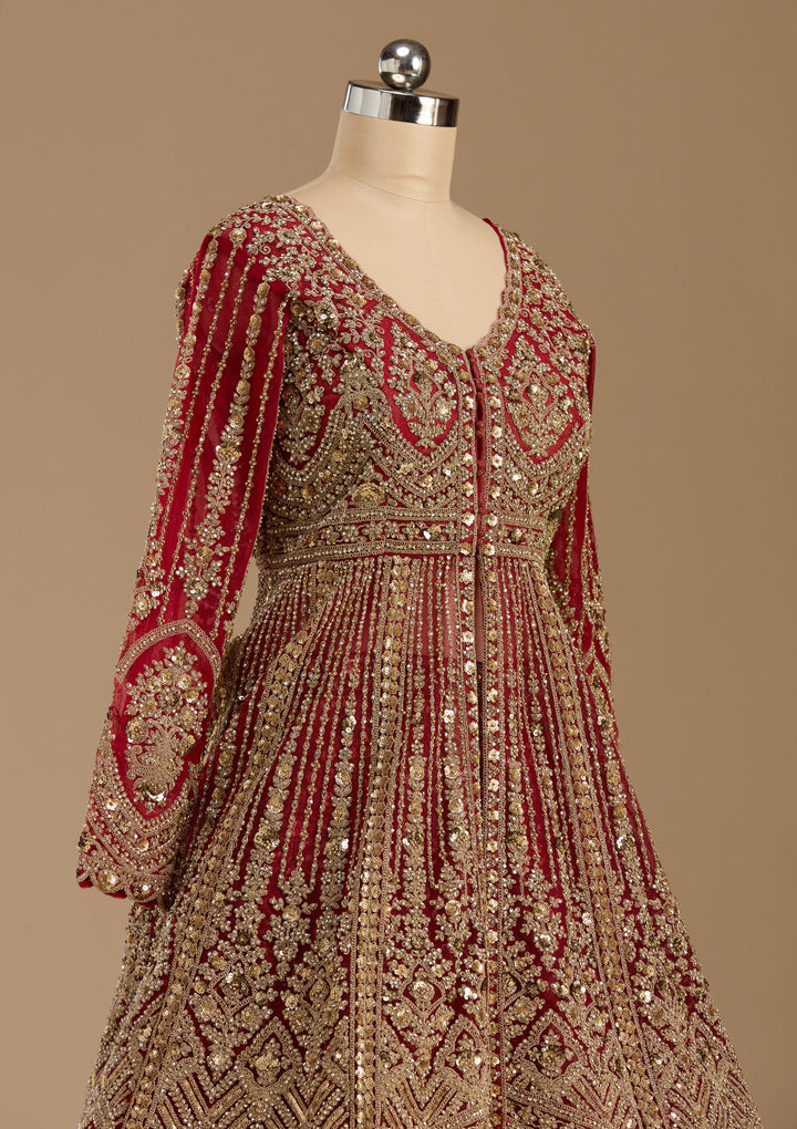 Maroon Cording Net Readymade Lehenga