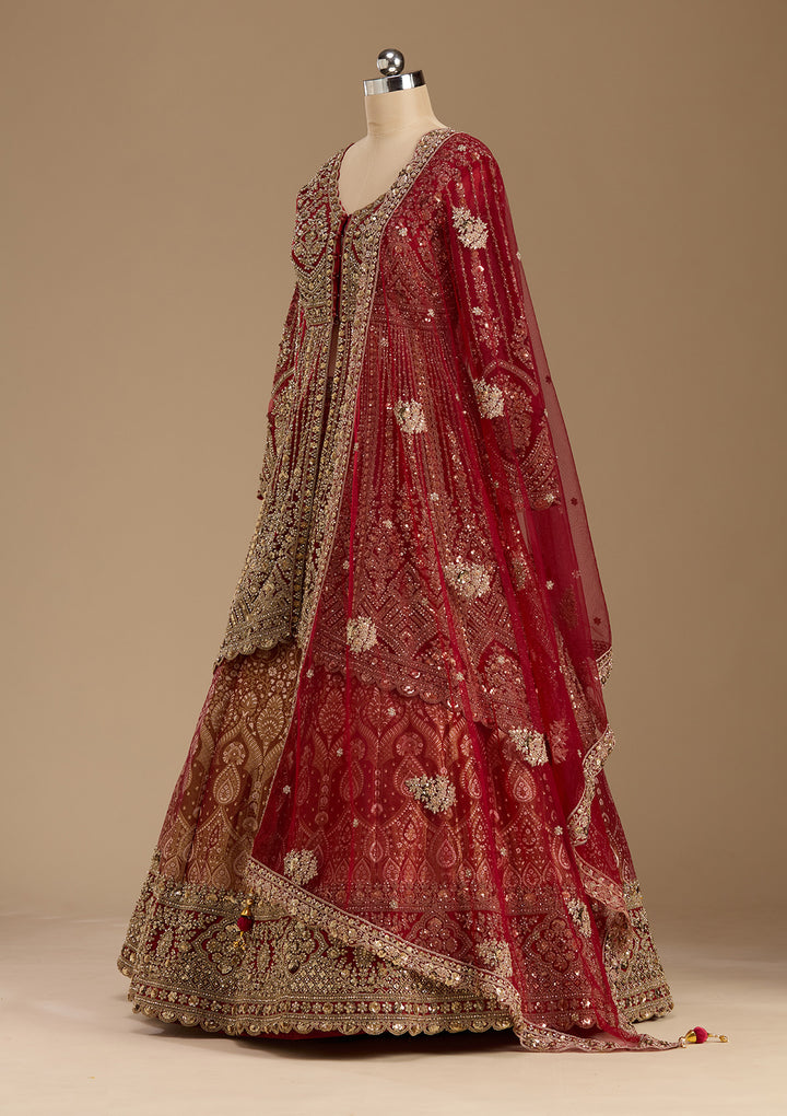 Maroon Cording Net Readymade Lehenga