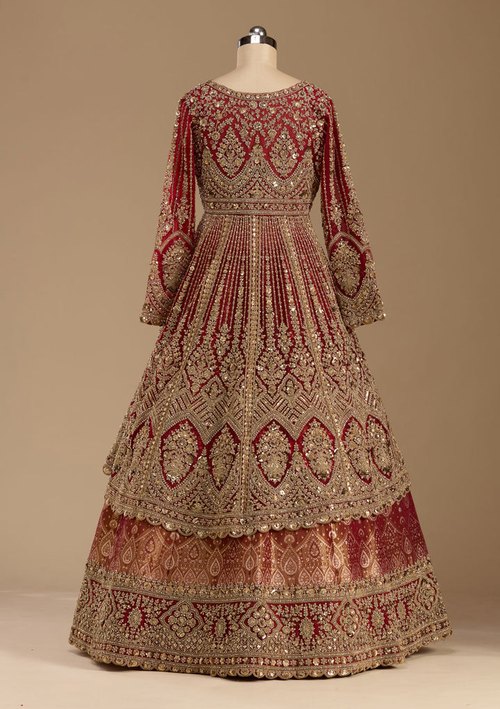 Maroon Cording Net Readymade Lehenga