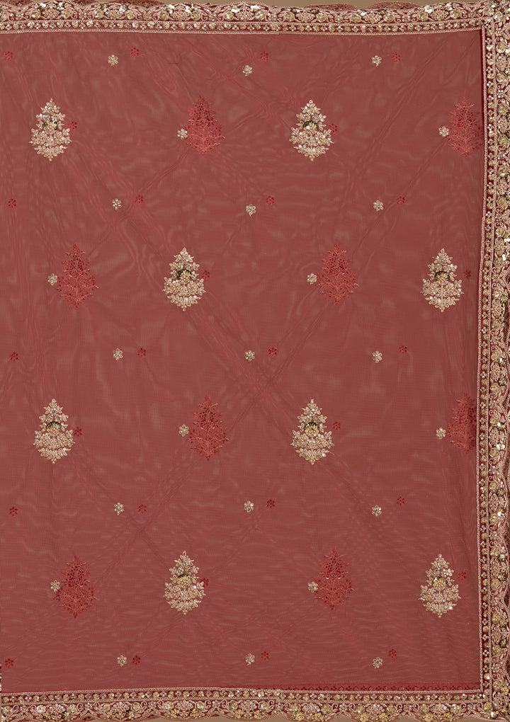 Maroon Cording Net Readymade Lehenga