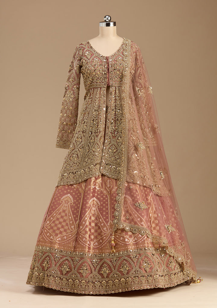 Onion Pink Cording Net Readymade Lehenga