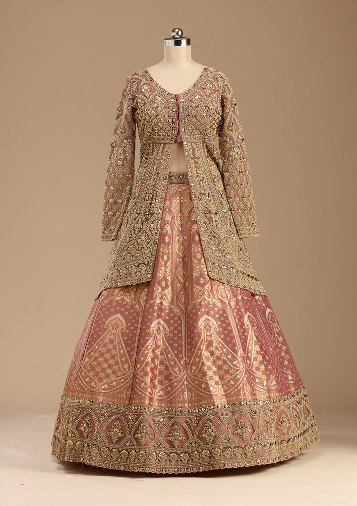 Onion Pink Cording Net Readymade Lehenga