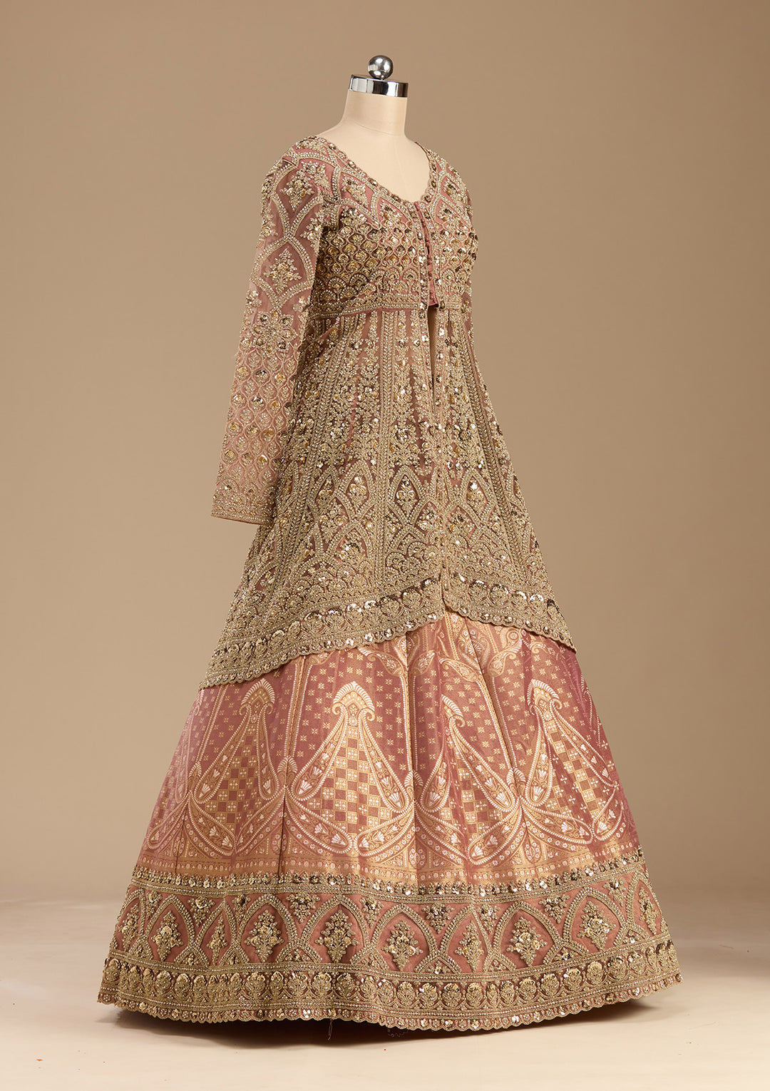 Onion Pink Cording Net Readymade Lehenga