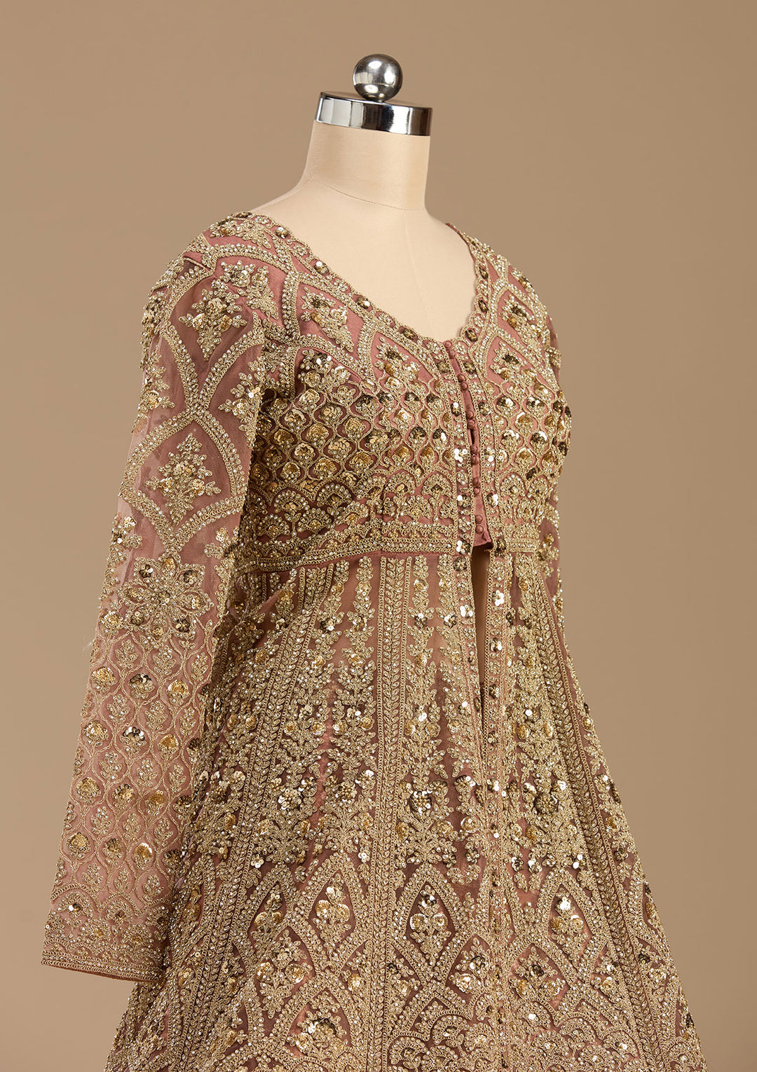 Onion Pink Cording Net Readymade Lehenga