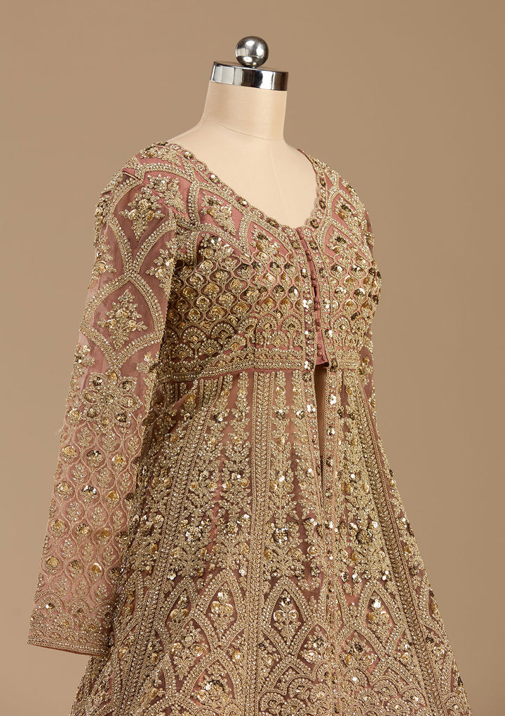 Onion Pink Cording Net Readymade Lehenga