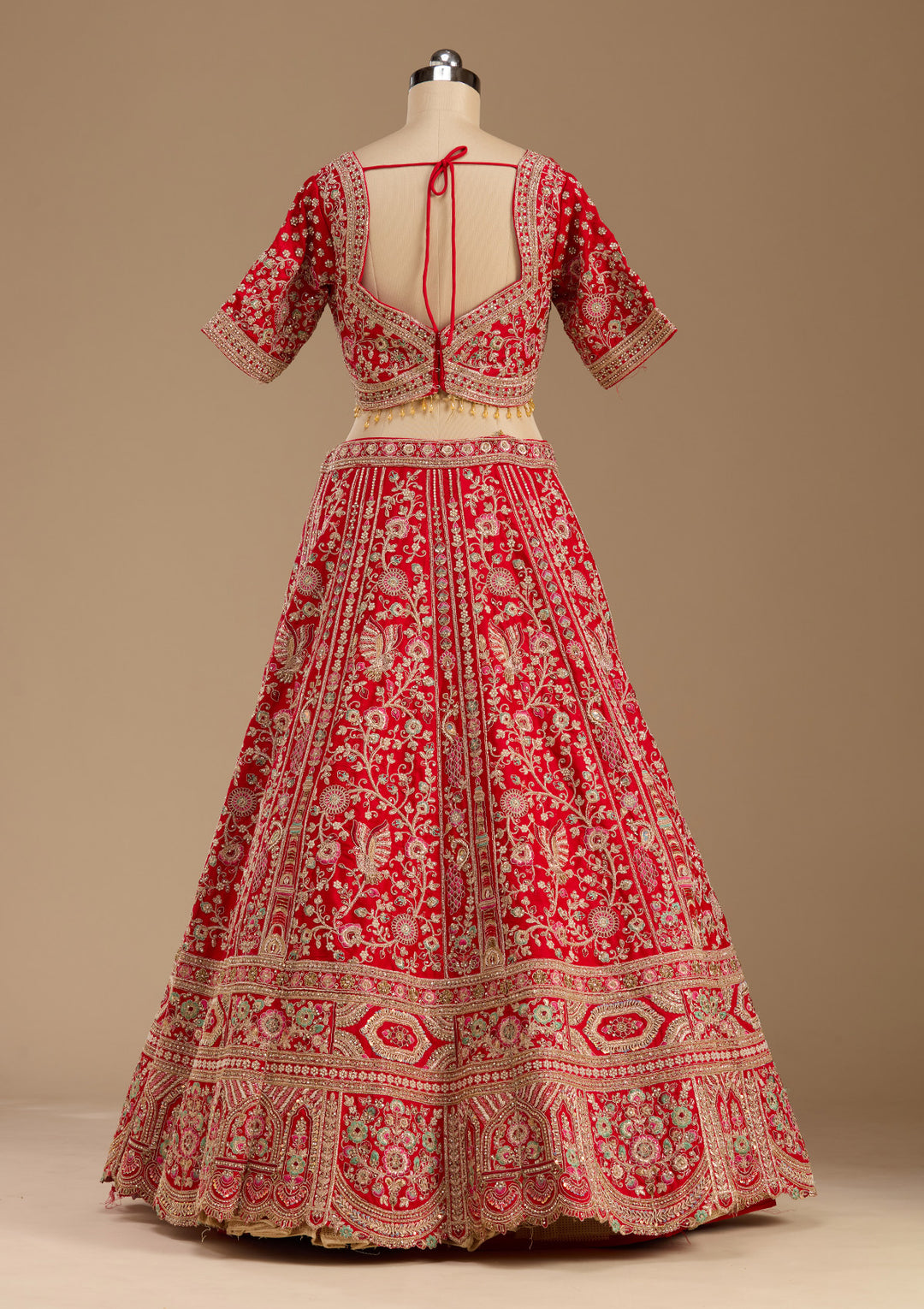 Red Cording Raw Silk Readymade Lehenga