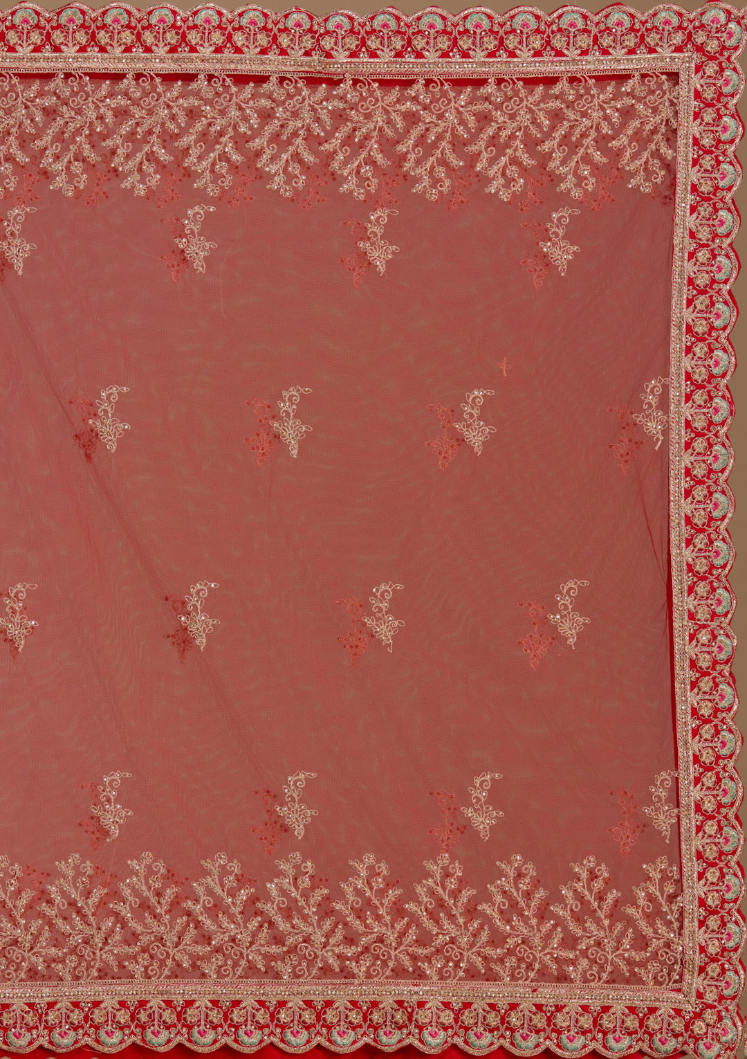 Red Cording Raw Silk Readymade Lehenga