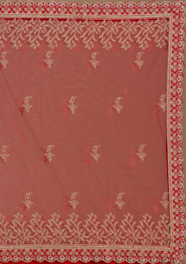 Red Cording Raw Silk Readymade Lehenga