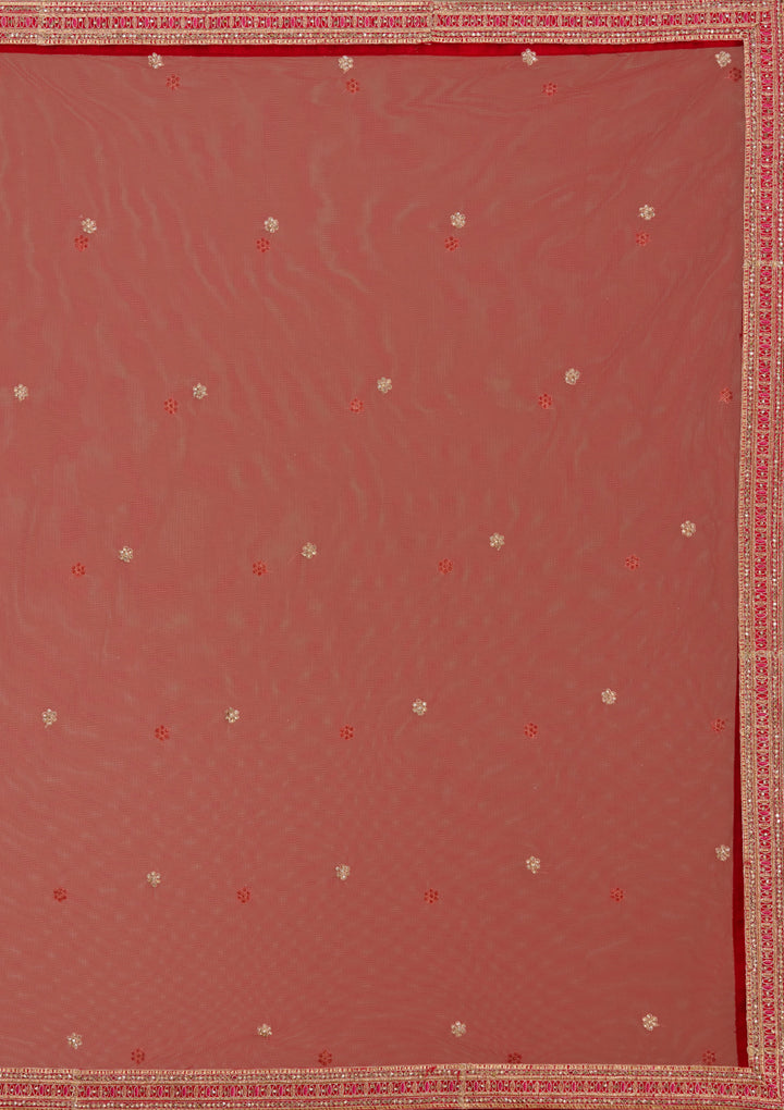 Red Cording Raw Silk Readymade Lehenga