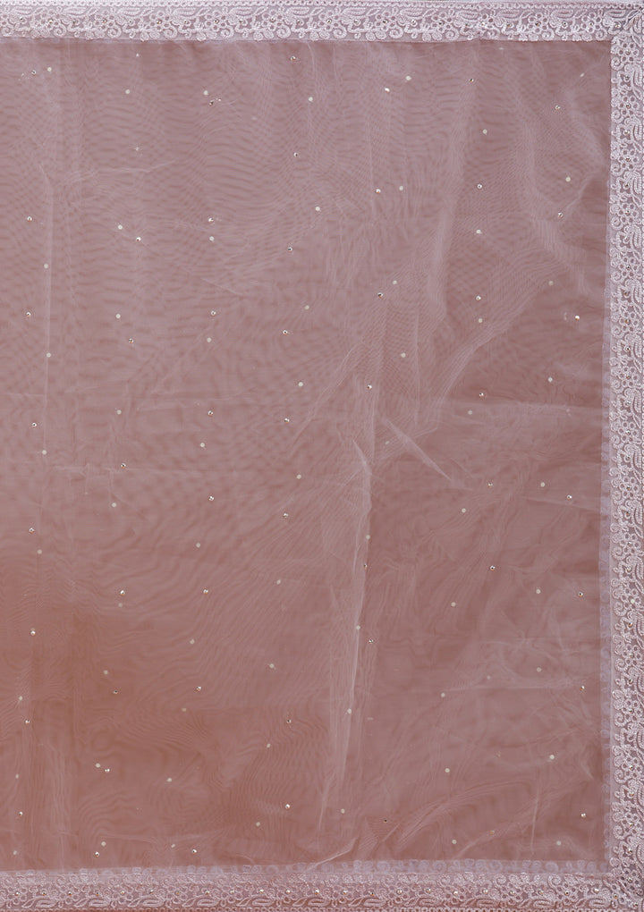 Light Grey Threadwork Net Readymade Lehenga