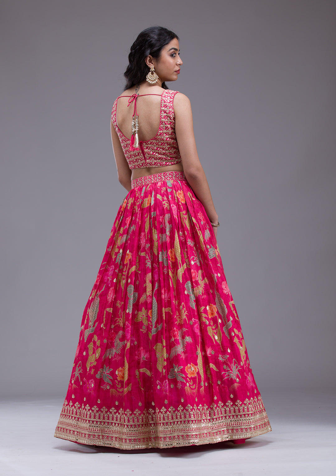 Rani Pink Sequins Georgette Readymade Lehenga