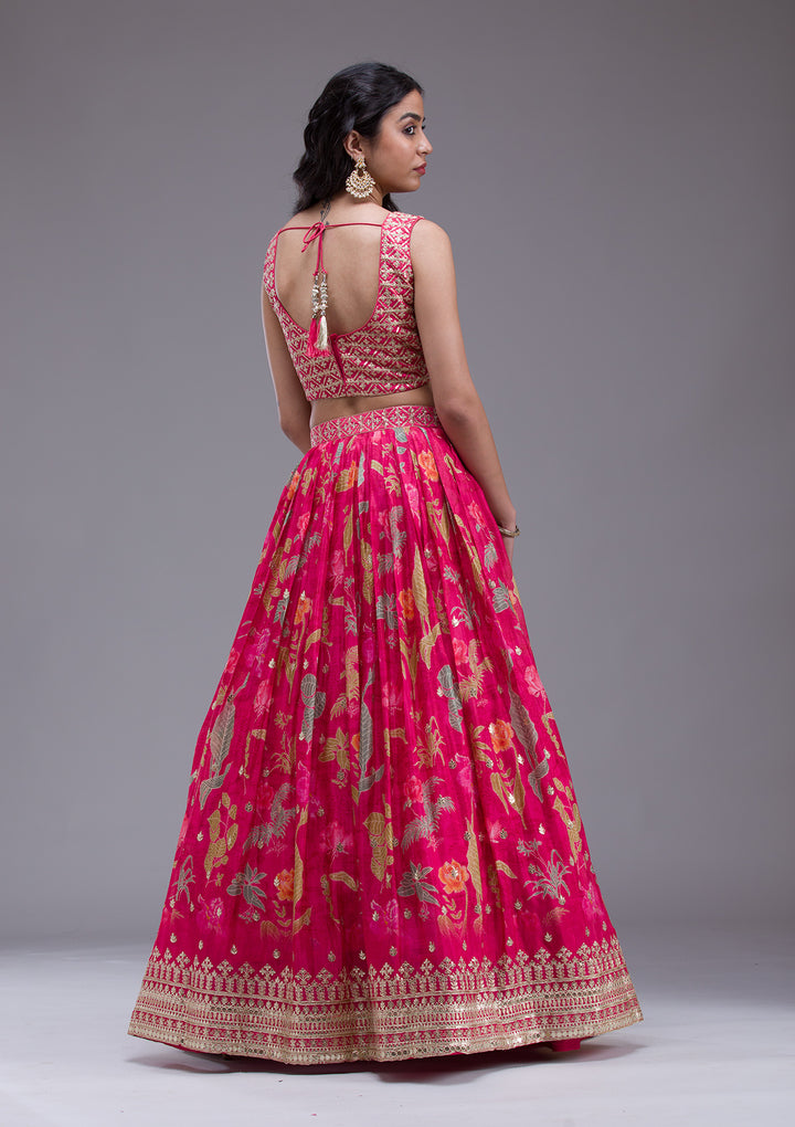 Rani Pink Sequins Georgette Readymade Lehenga