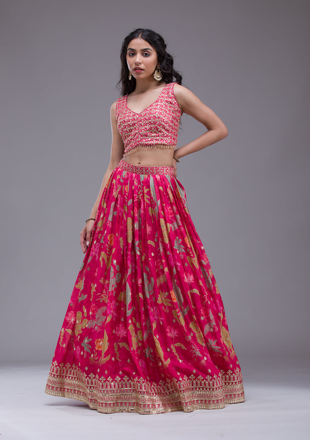 Rani Pink Sequins Georgette Readymade Lehenga