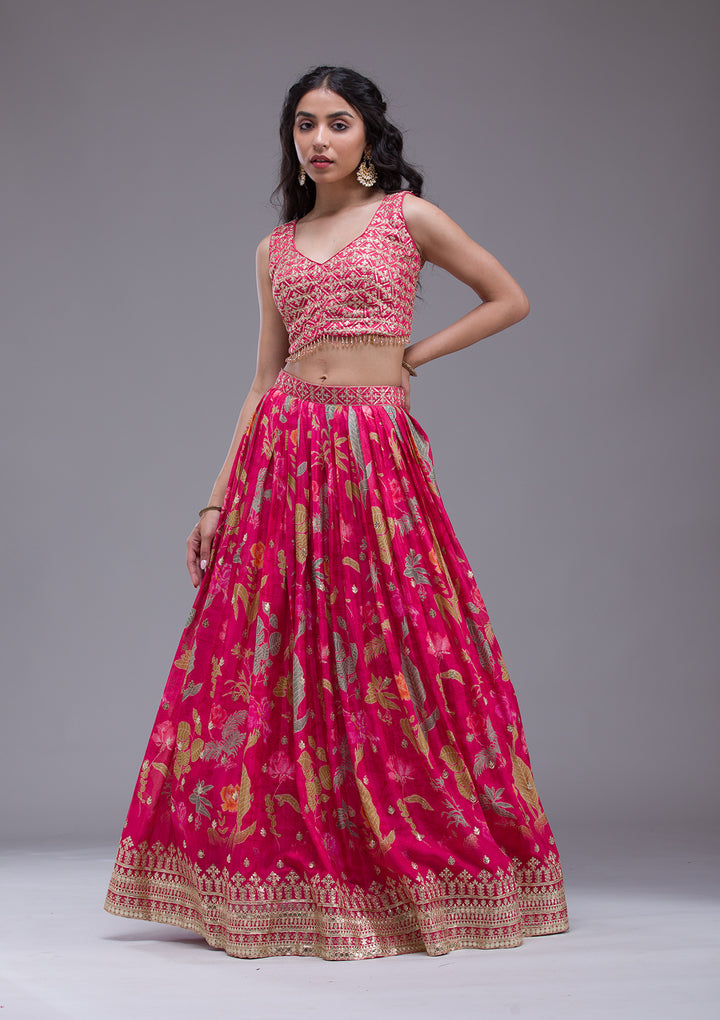 Rani Pink Sequins Georgette Readymade Lehenga