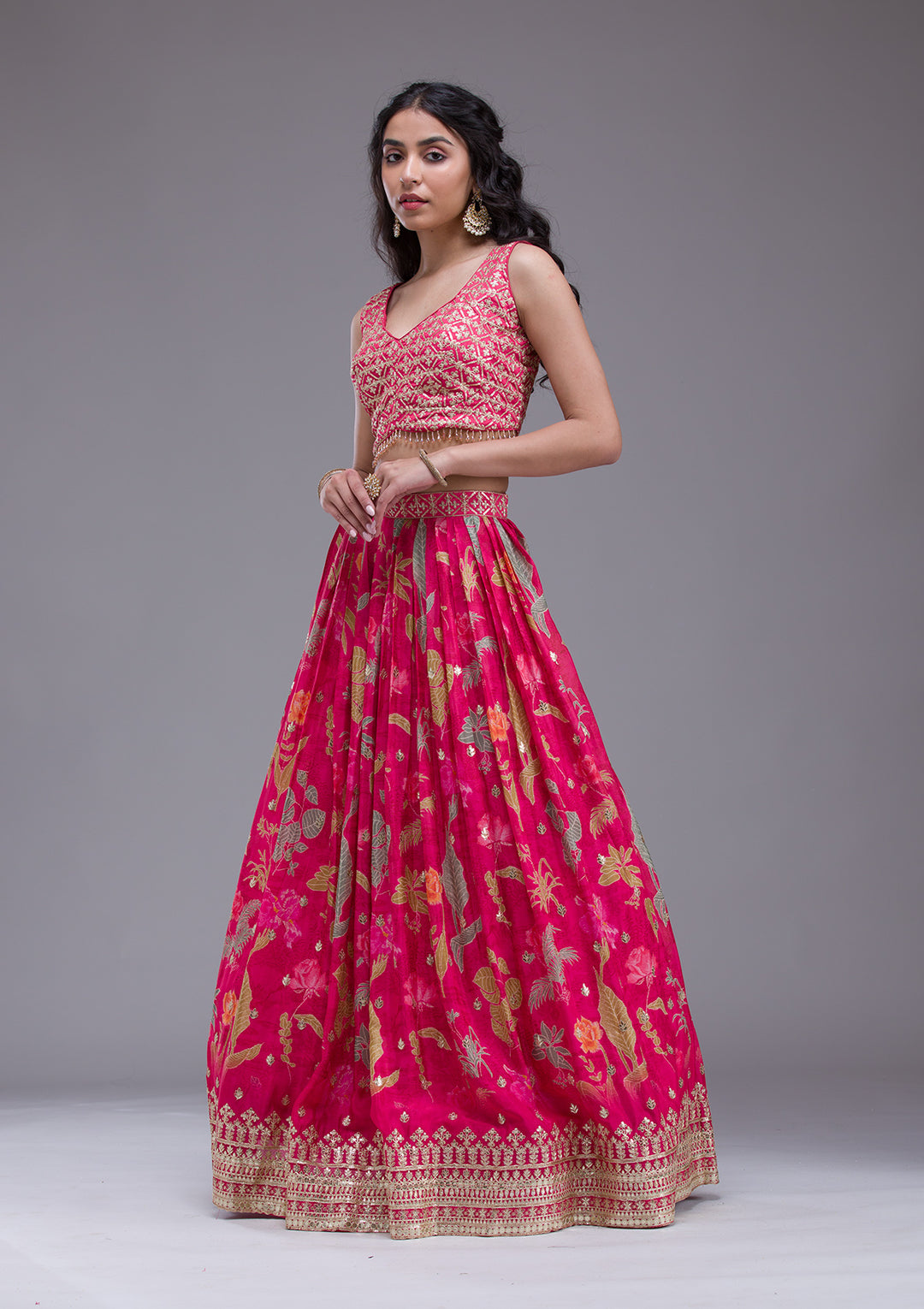 Rani Pink Sequins Georgette Readymade Lehenga