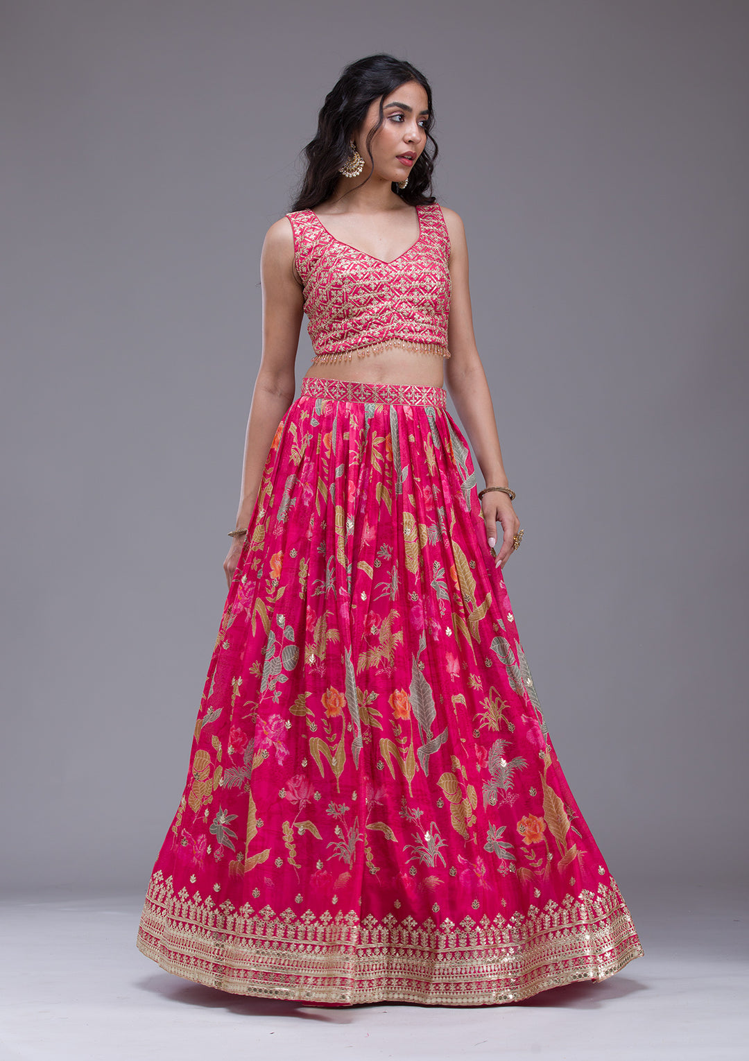 Rani Pink Sequins Georgette Readymade Lehenga