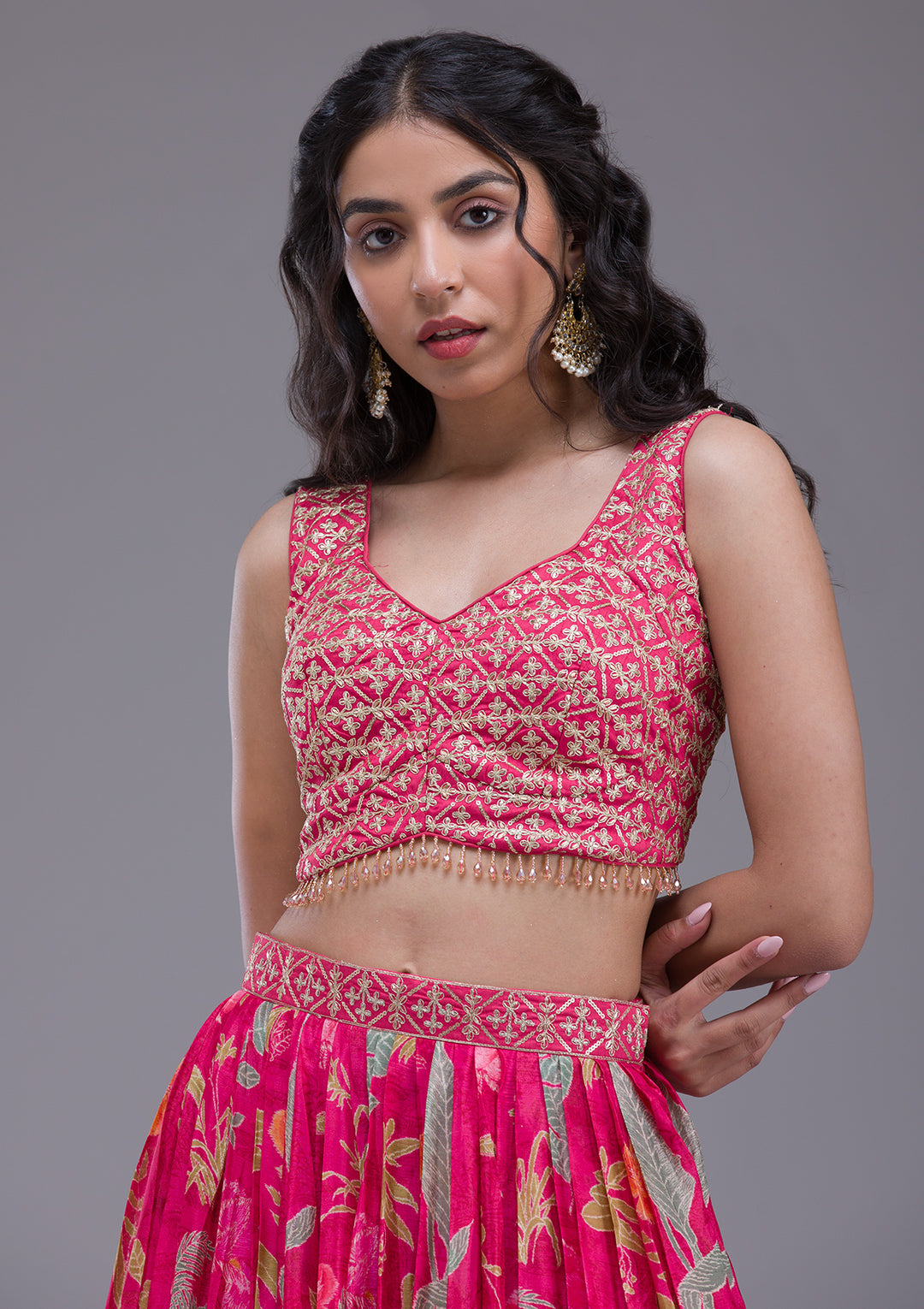 Rani Pink Sequins Georgette Readymade Lehenga