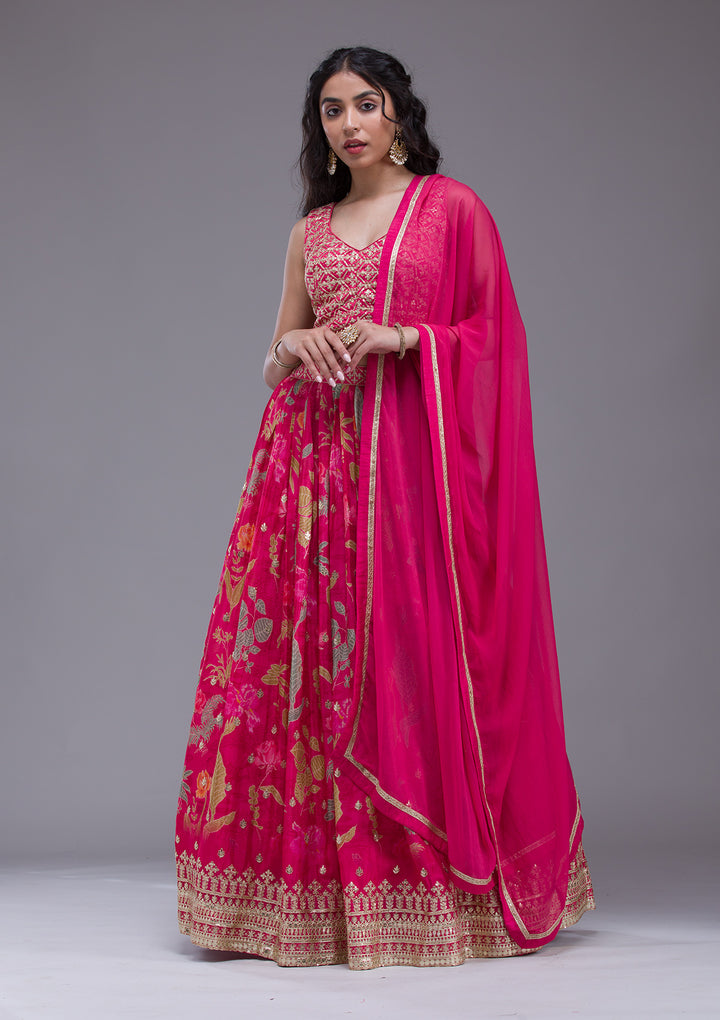 Rani Pink Sequins Georgette Readymade Lehenga