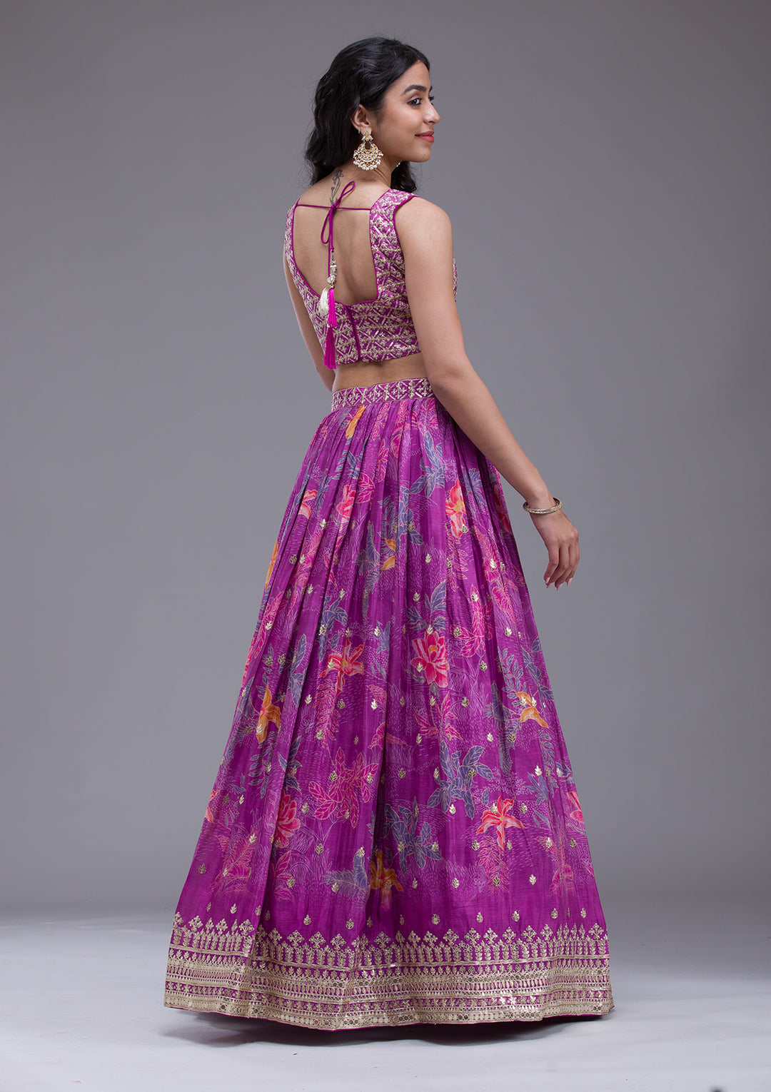 Wine Sequins Georgette Readymade Lehenga