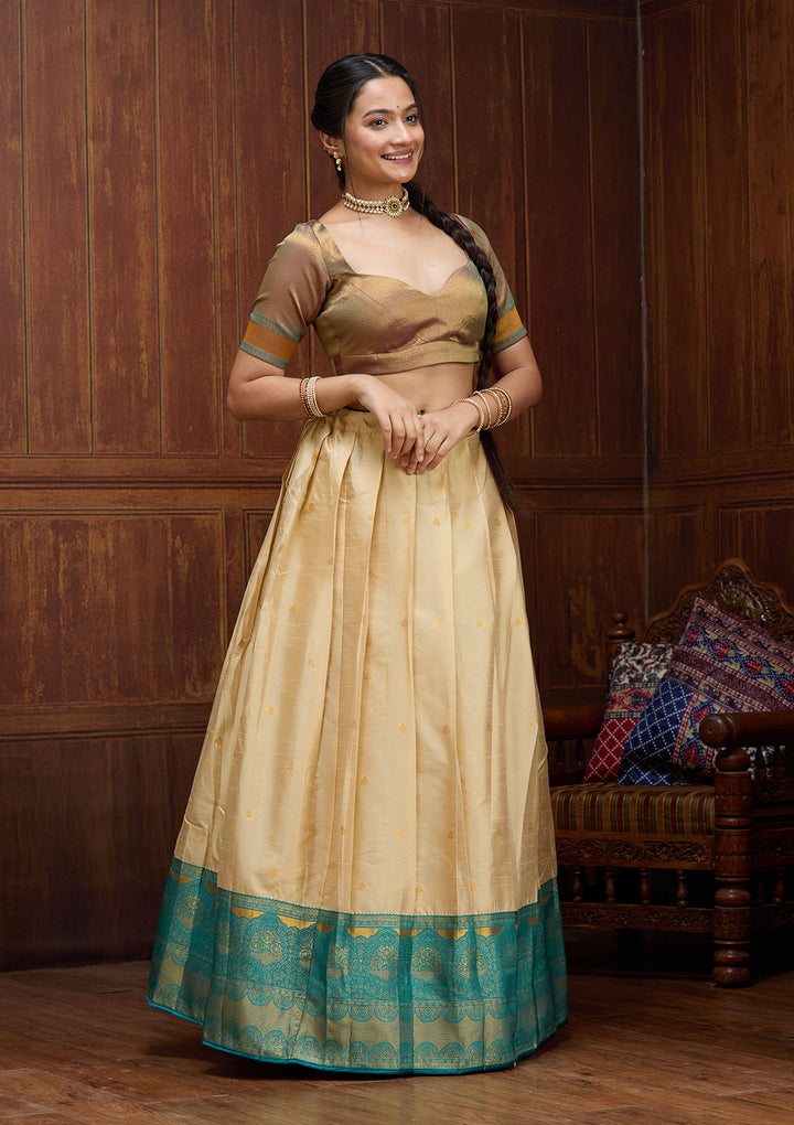 Beige  Banarasi Semi- StitchedLehenga