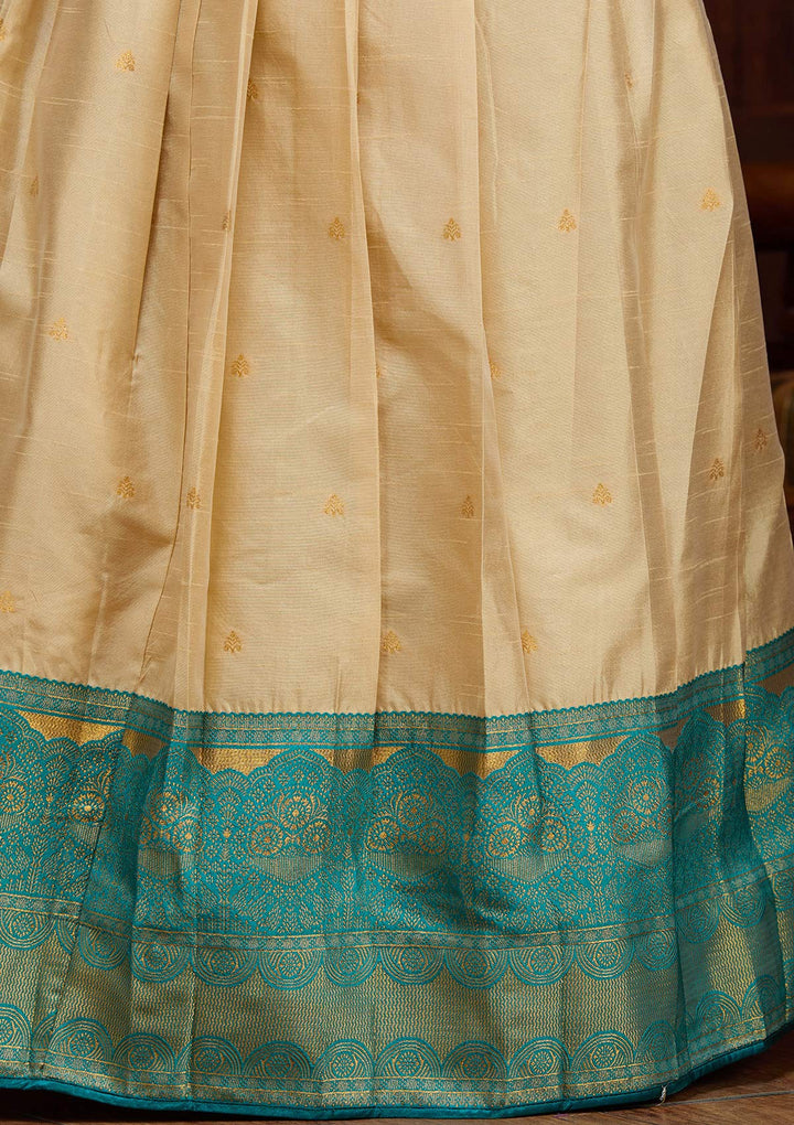 Beige  Banarasi Semi- StitchedLehenga