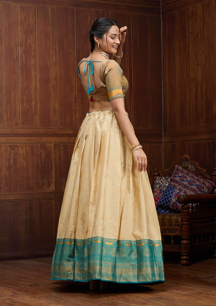 Beige  Banarasi Semi- StitchedLehenga
