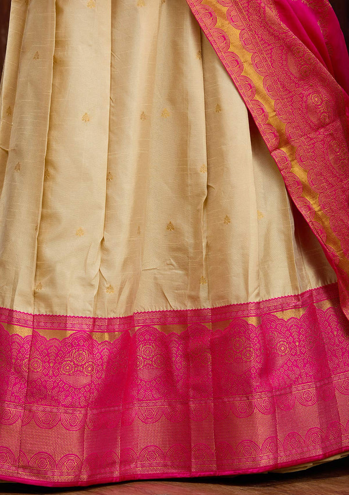 Beige Banarasi Semi-Stitched Lehenga