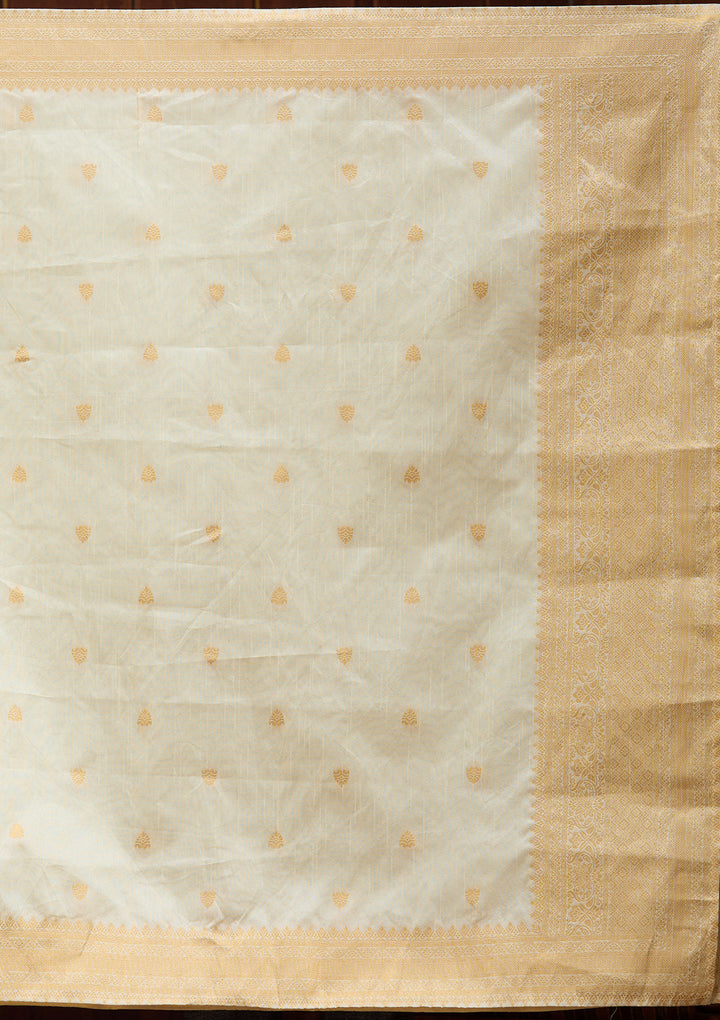 Off White  Banarasi Semi-Stitched Lehenga