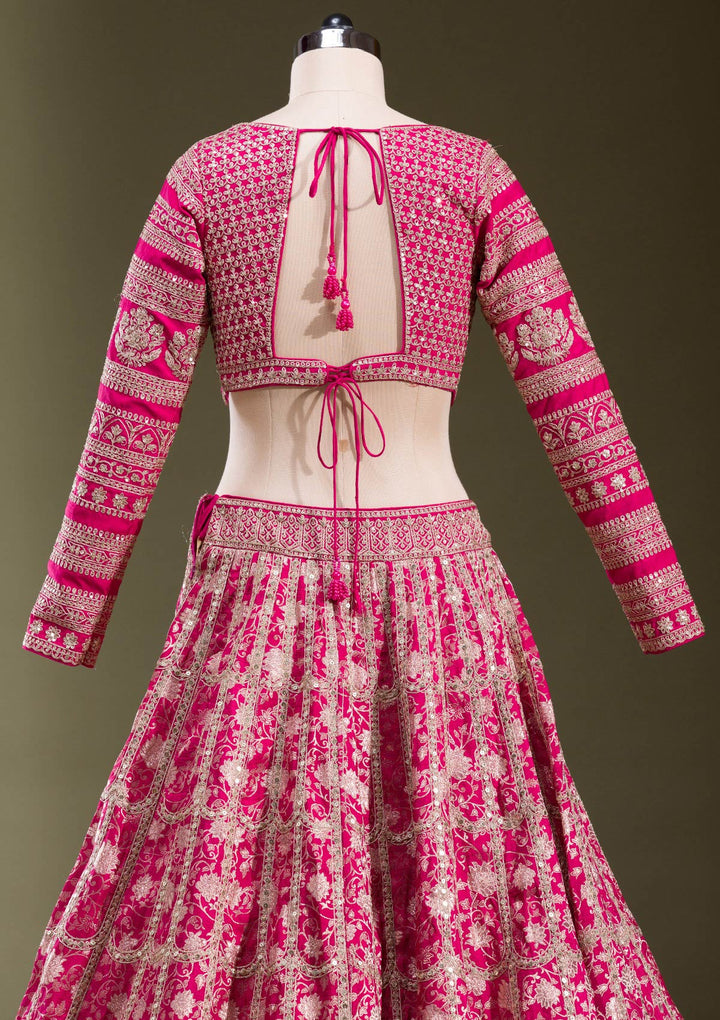 Rani Pink Cording Banarasi Readymade Lehenga