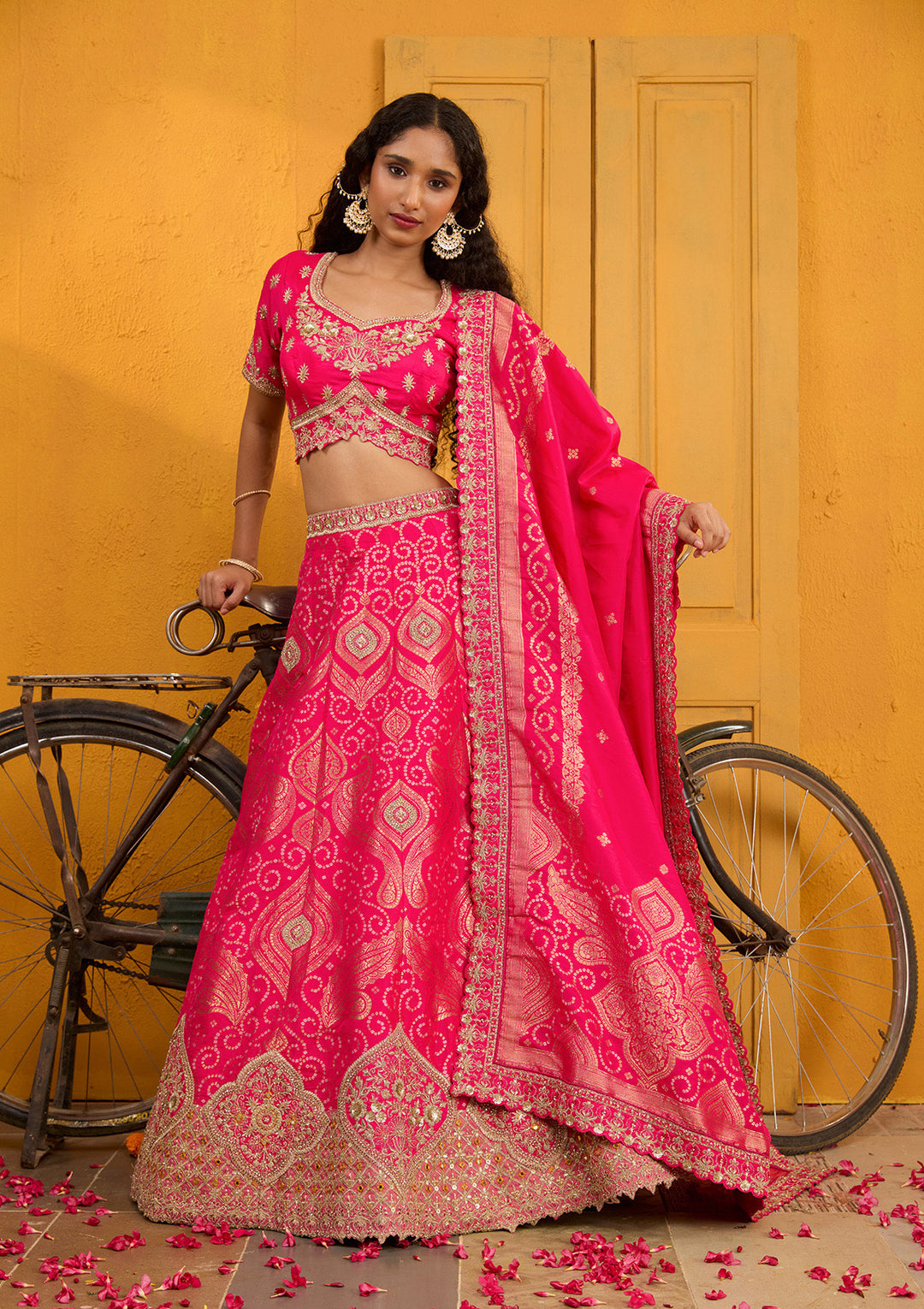 Rani Pink Zariwork Banarasi Readymade Lehenga