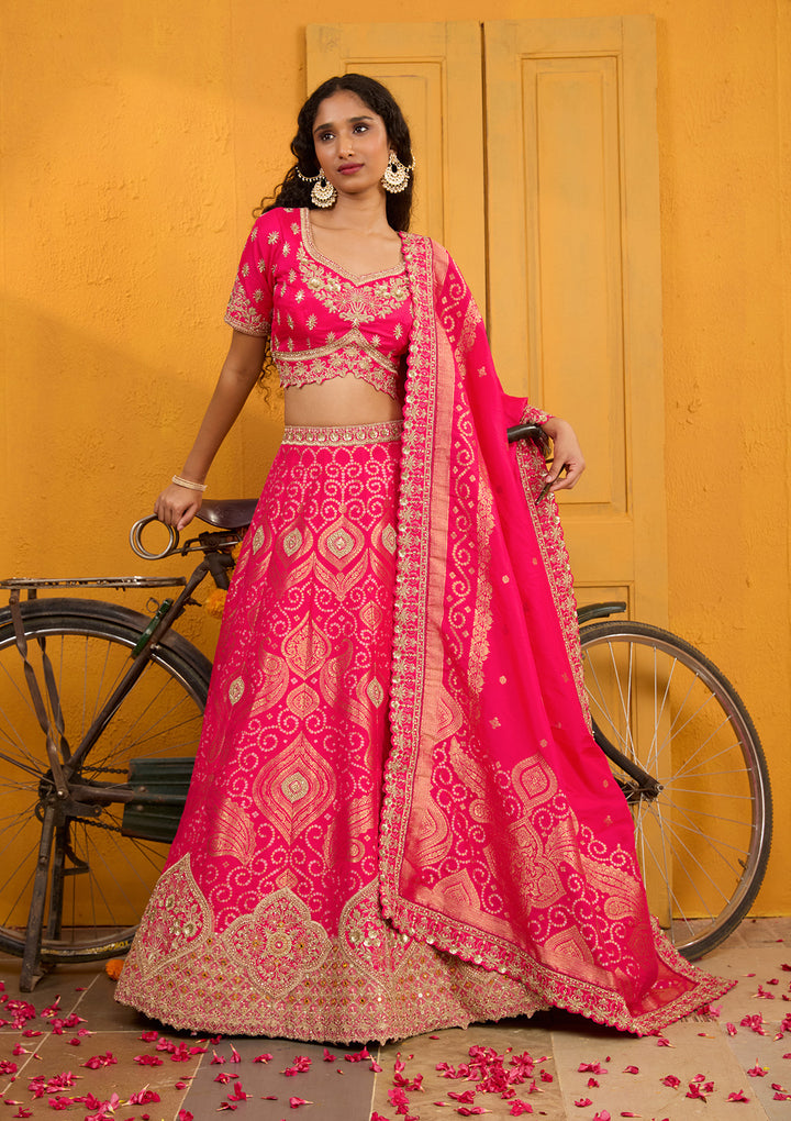 Rani Pink Zariwork Banarasi Readymade Lehenga