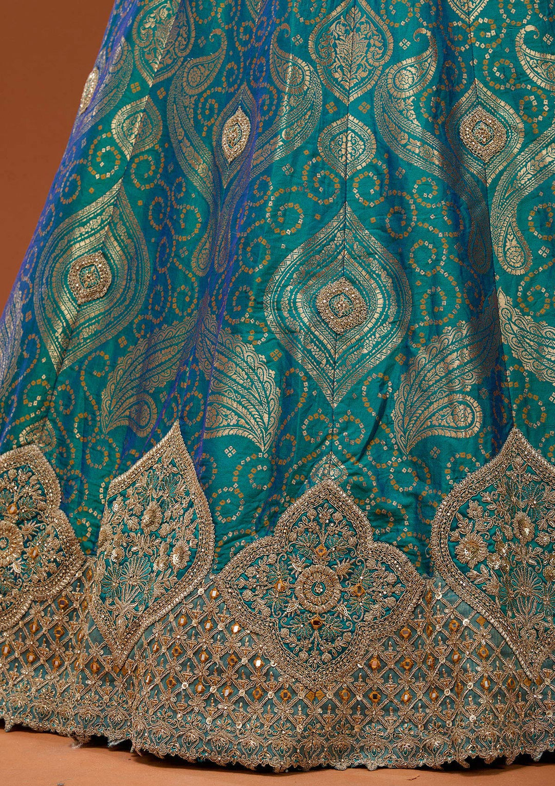 Turquoise Blue Zariwork Banarasi Readymade Lehenga