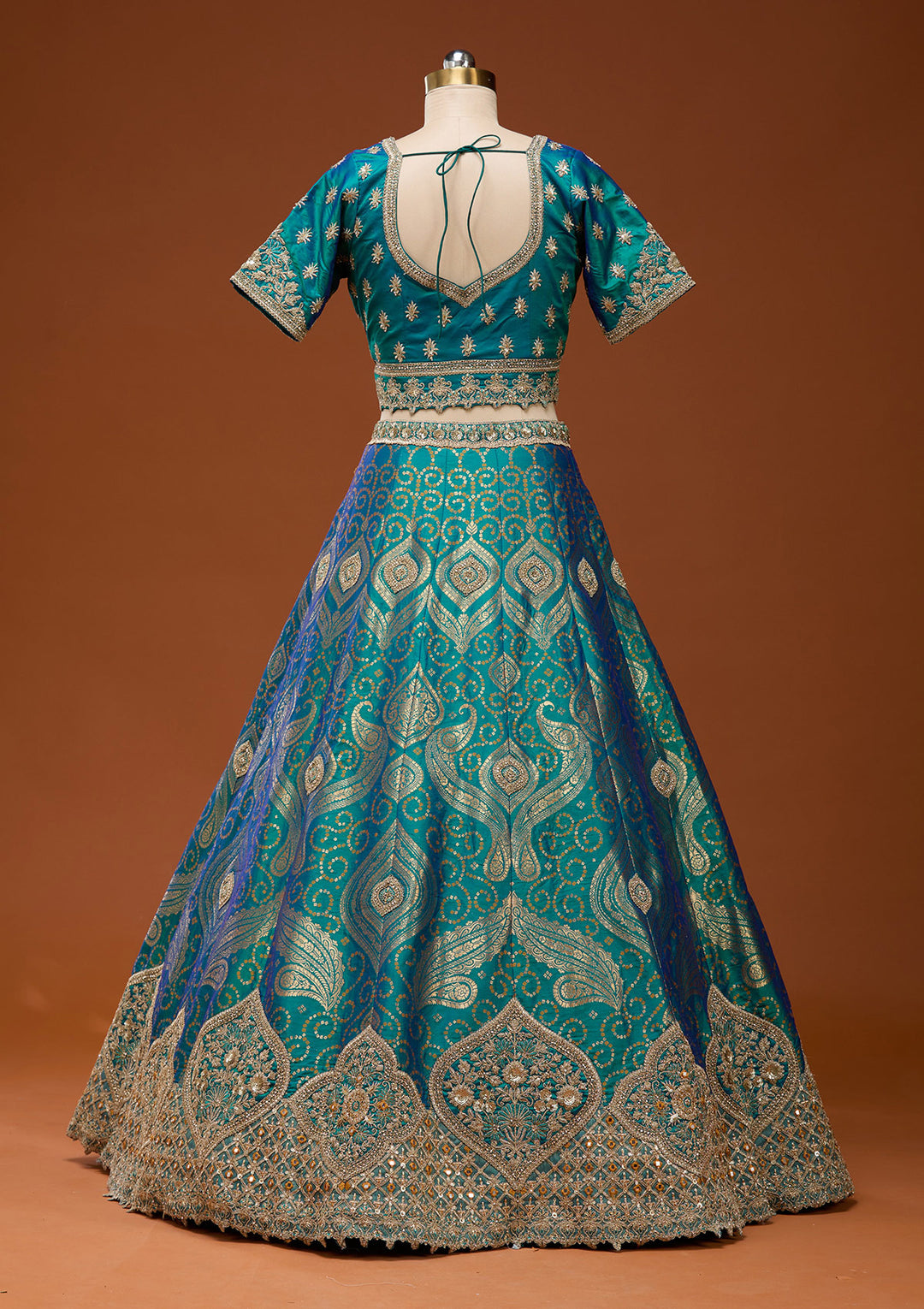 Turquoise Blue Zariwork Banarasi Readymade Lehenga