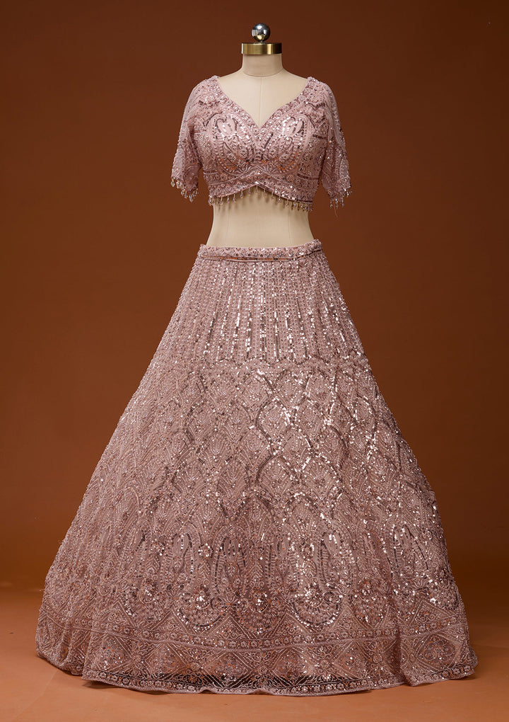 Baby Pink Cutdana Net Readymade Lehenga