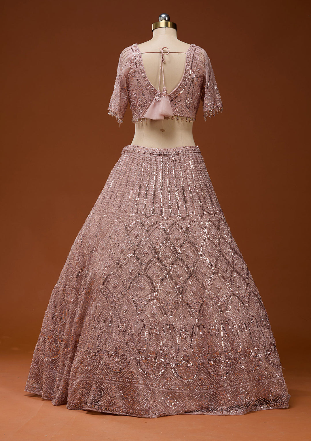 Baby Pink Cutdana Net Readymade Lehenga