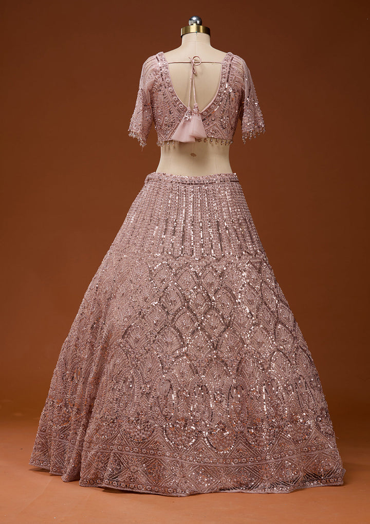 Baby Pink Cutdana Net Readymade Lehenga