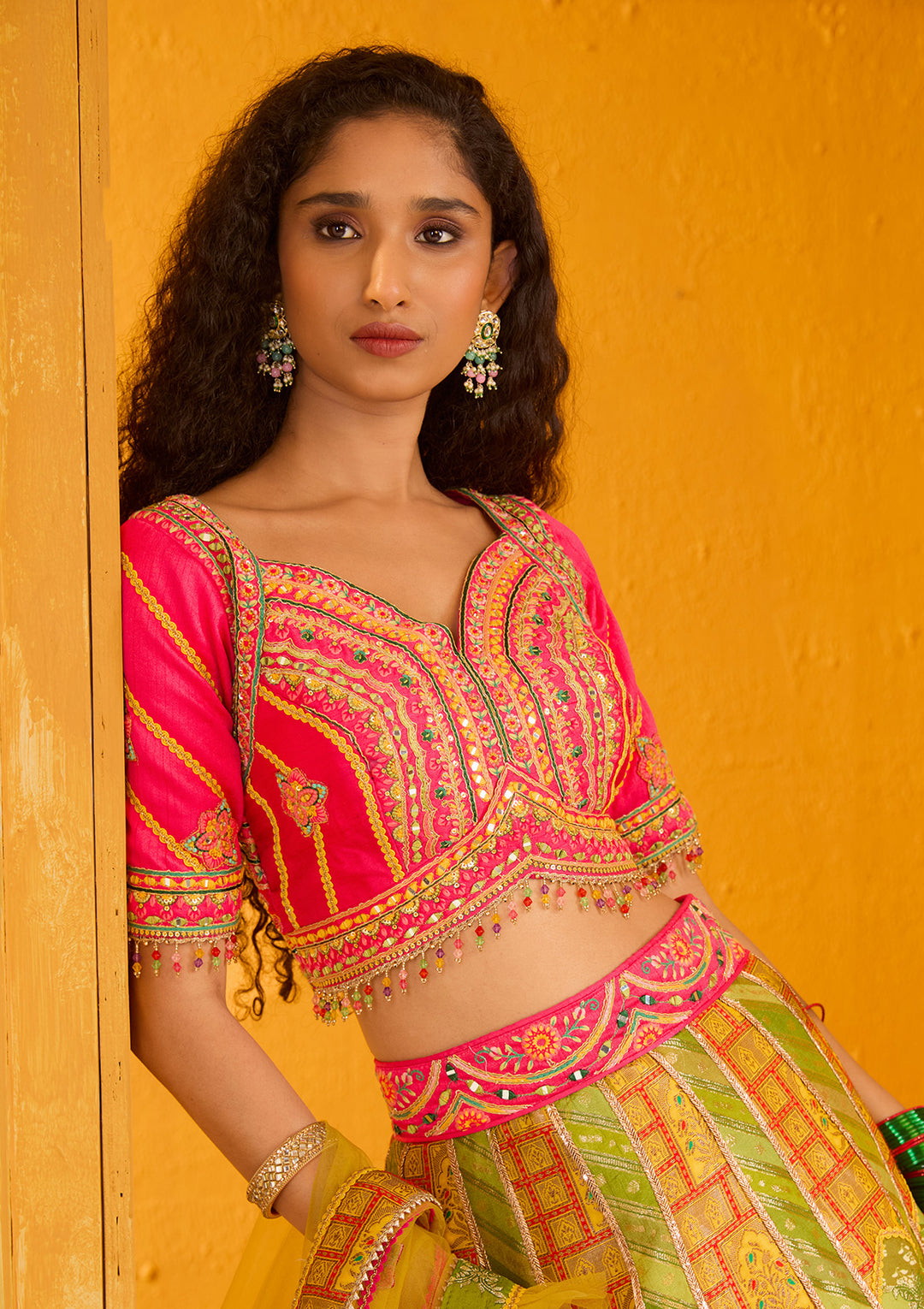 Parrot Green Zariwork Banarasi Readymade Lehenga