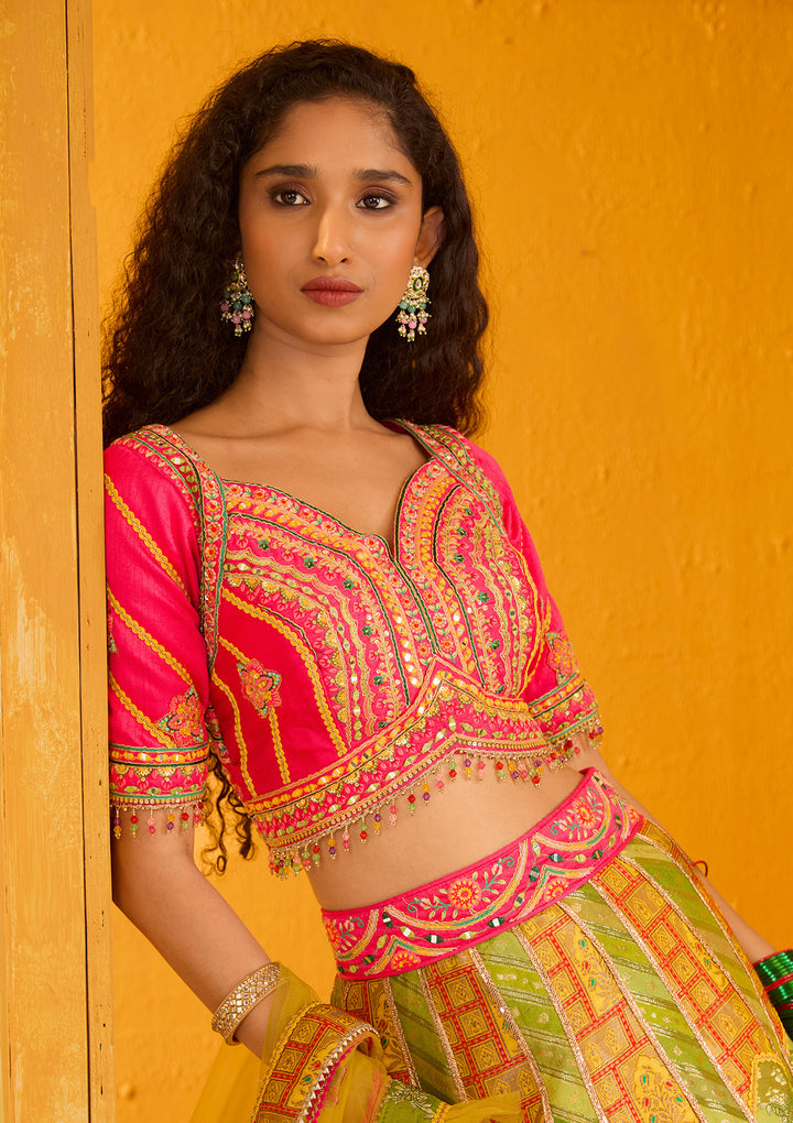 Parrot Green Zariwork Banarasi Readymade Lehenga