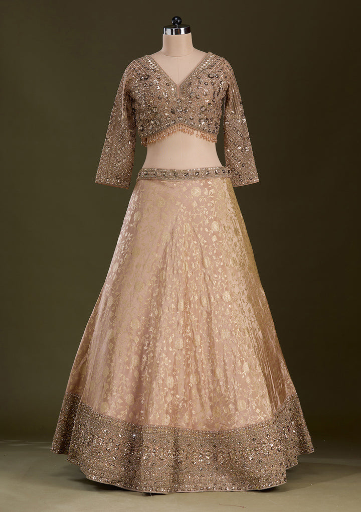 Beige Cording Dola Silk Readymade Lehenga