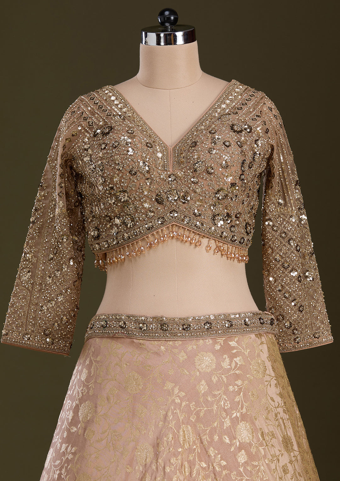 Beige Cording Dola Silk Readymade Lehenga