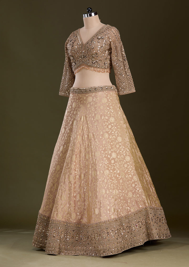 Beige Cording Dola Silk Readymade Lehenga